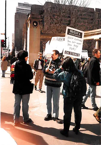 A conversation on the picket line.