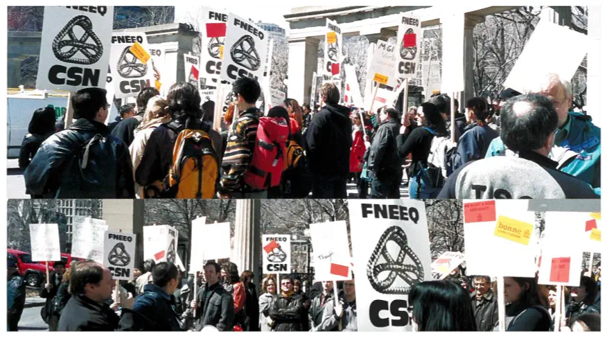 AGSEM members picket Roddick Gates during the 2003 strike. AGSEM Archives, Vol. 4.1 “AGSEM Strike Photos.”