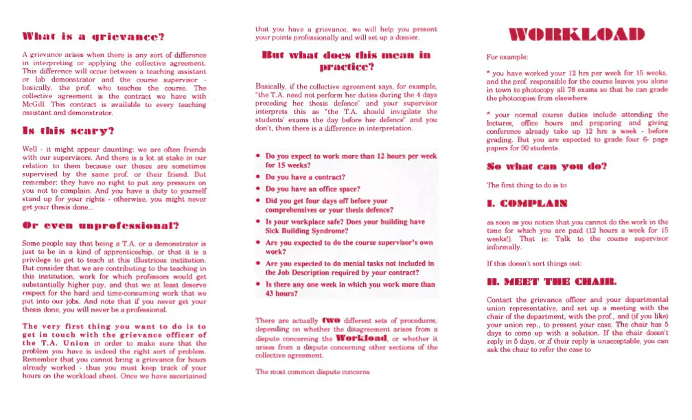 “How to Complain About the Conditions of Your Job” (n. d.). AGSEM Archives, Vol. 4.1 “Misc. Flyers and Booklets.”