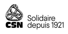 The chain link logo of the CSN with the text “Solidaire depuis 1921”